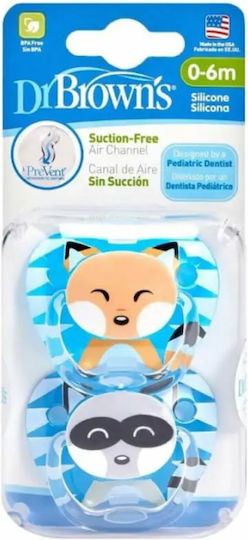Dr. Brown's PV12015 Orthodontic Pacifiers Silicone Fox-Raccoon - Blue for 0-6 months 2pcs
