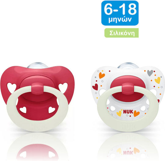 Nuk Signature Orthodontic Pacifiers Silicone Night with Case red/white for 6-18 months 2pcs