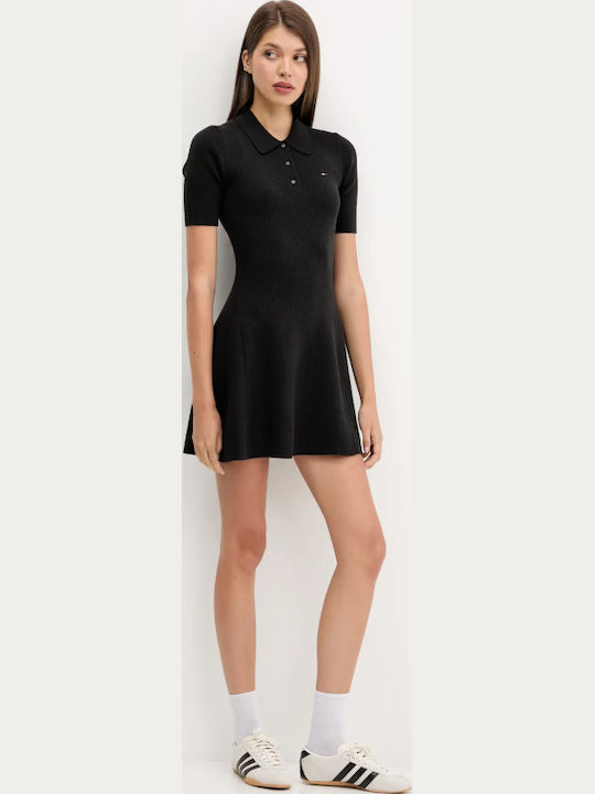 Summer Mini Athletic Dress Short Sleeve Black