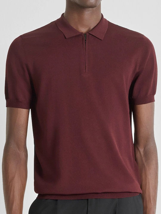 Polo Herrenbluse Kurzarm Burgundisch Dark Cherry
