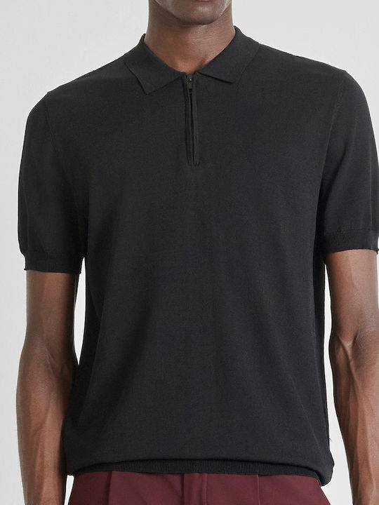 Polo Herrenbluse Kurzarm Schwarz