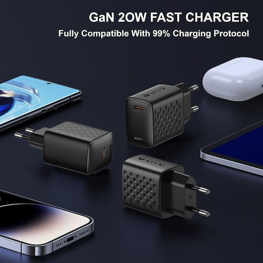 Lito Ladegerät ohne Kabel GaN mit USB-C Anschluss 20W Stromlieferung Schwarzs (LC13)