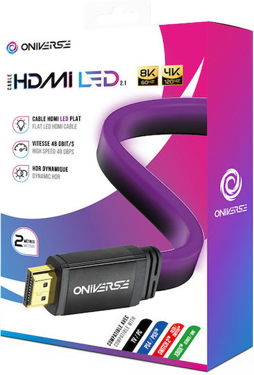Oniverse Cabluri HDMI HDMI 2.1 Ultra High Speed 48Gbps 4K 120Hz HDR VRR Flat Cabluri HDMI de Sex Masculin - HDMI de Sex Masculin 2m Violet