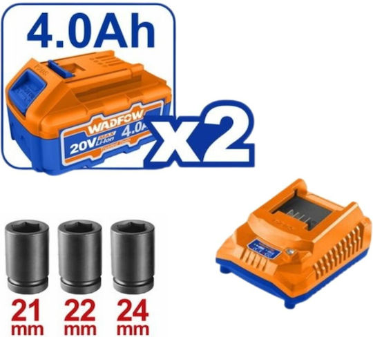 Wadfow WCD1B483E Brushless Impact Wrench Battery 20V 2x4Ah with Socket 1/2"