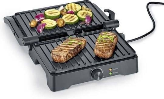 Severin Severin Tabletop Electric Grill with Grooved Plate 1800W with Lid and Adjustable Thermostat 28x17cm