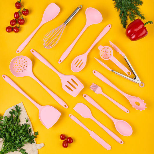 Σετ Kochutensilien mit Ständer 15Stück Rosa