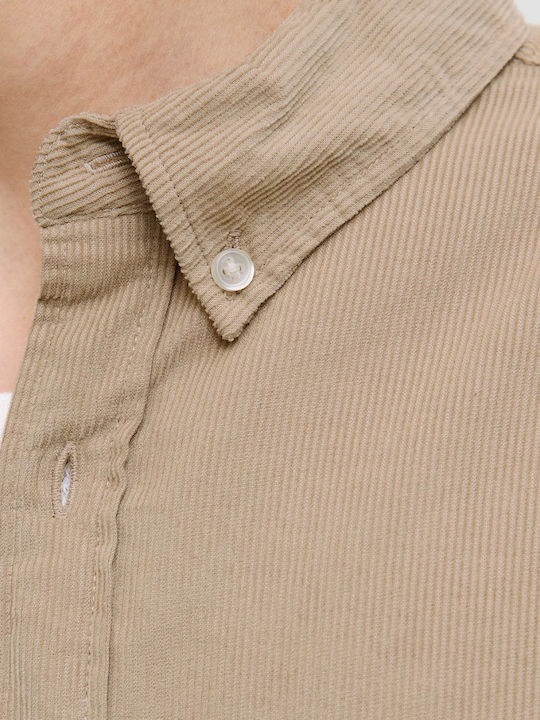 Long Sleeve Corduroy Shirt Beige