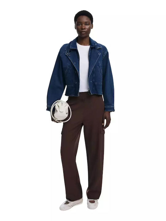 Women's High-waisted Fabric Trousers Regular Fit Brown