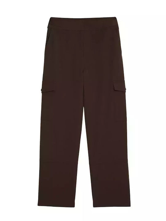 Women's High-waisted Fabric Trousers Regular Fit Brown