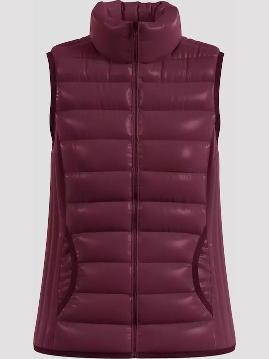 Damen Ärmellos Puffer Jacke für Winter Wine Red