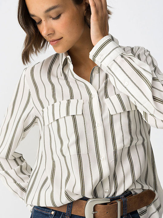 Women's Striped Long Sleeve Shirt Khaki