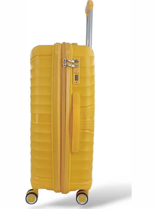 Playful Bags Large Travel Suitcase Hard Yellow with 4 Wheels Height 75cm