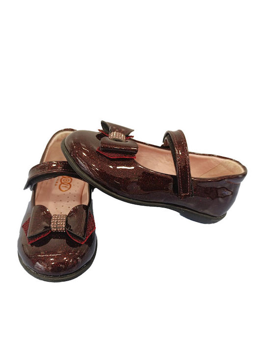 Kids Anatomic Patent Leather Ballerinas with Hoop & Loop Closure Burgundy