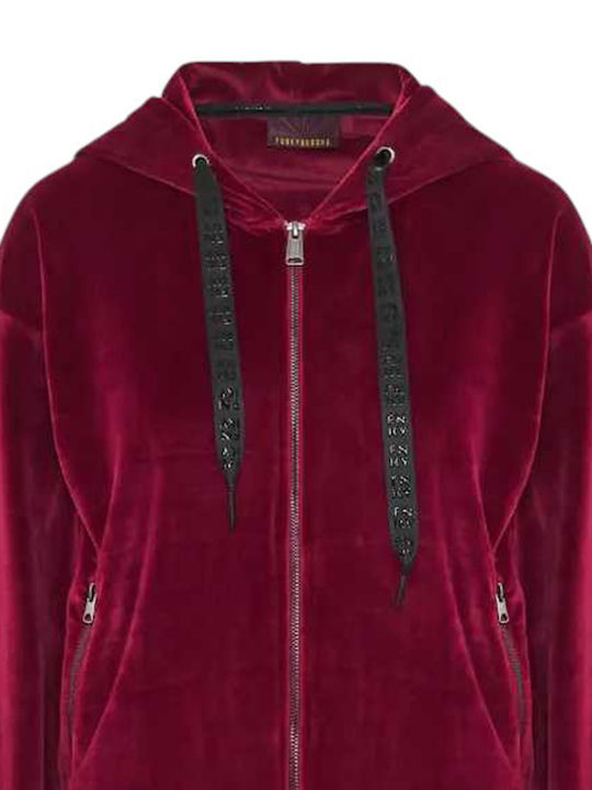 Women's Sweatshirt Jacket Hooded Sangria Burgundy