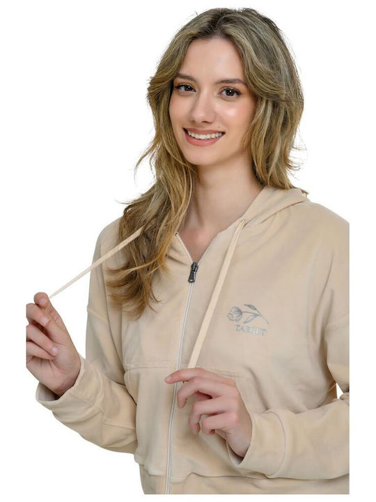 Short Women's Beige Zip-Up Cardigan