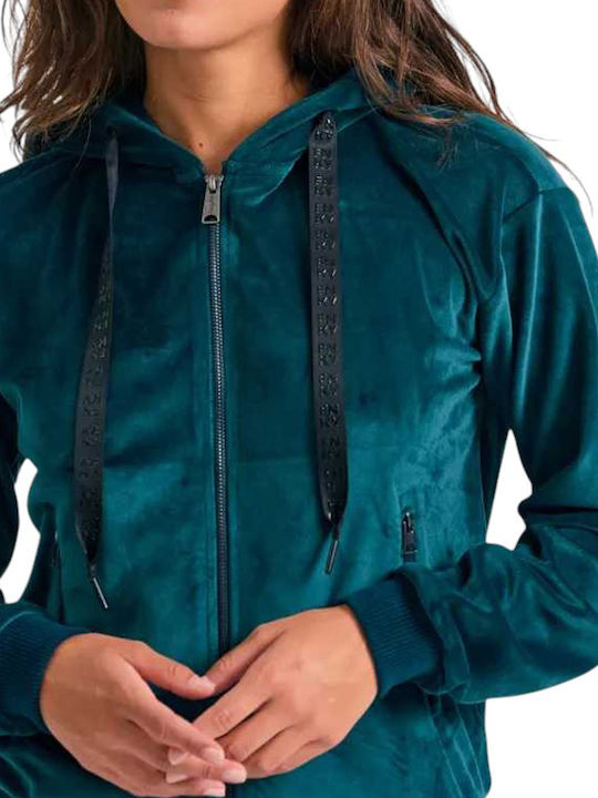 Hanorace Dama Jachetă Catifea Cu Glugă Dark Sea Green