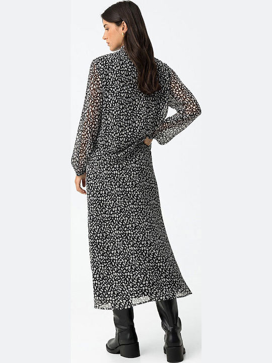 High-waisted Midi Skirt Polka Dot Black
