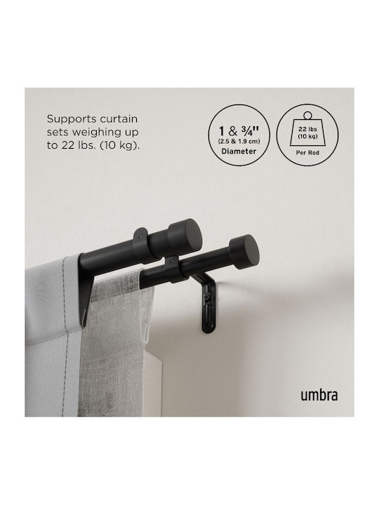 Umbra Extendable Metallic Curtain Pole Cappa Double with Rod Diameter 25mm Length 91-168cm Black
