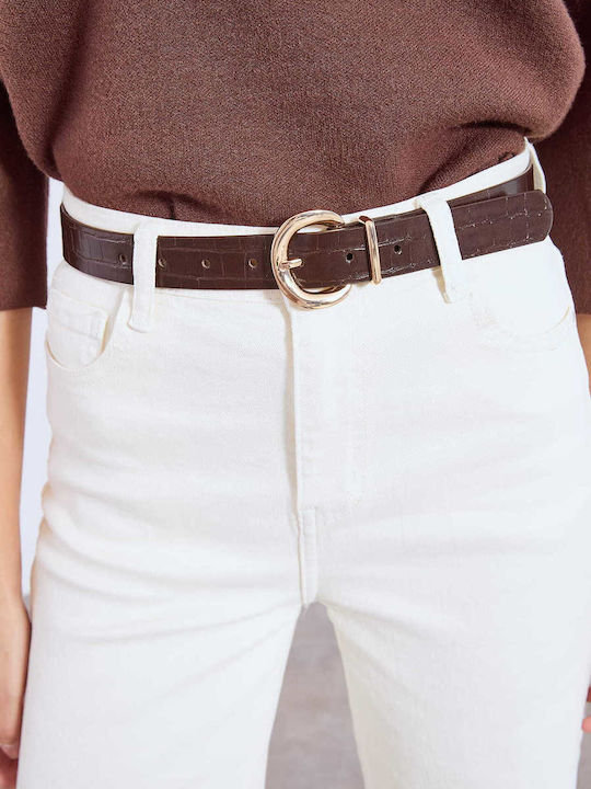 Celestino Women's Faux Leather Belt Croc Dark Brown