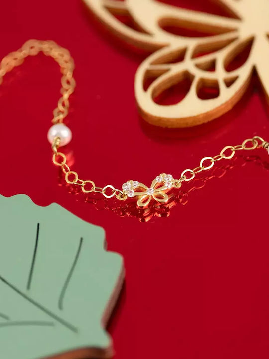Kids Bracelet from Gold 9K with Butterfly, Baby Girl & Stones