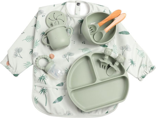 Lupin Feeding Set Green, Leaves, made of Silicone Green 5pcs