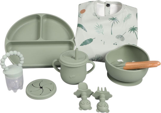 Lupin Feeding Set Green, Leaves, made of Silicone Green 5pcs