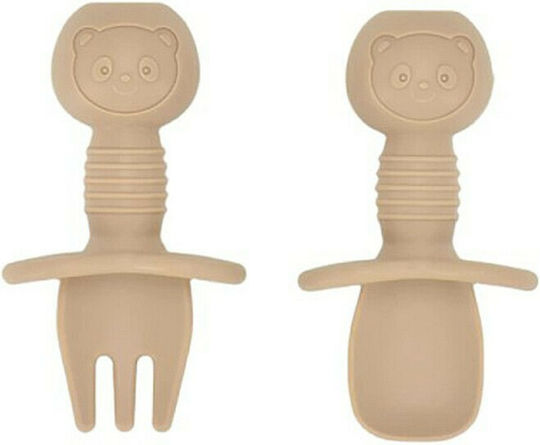 Feeding Set made of Silicone with Non-Slip Base Beige 5pcs