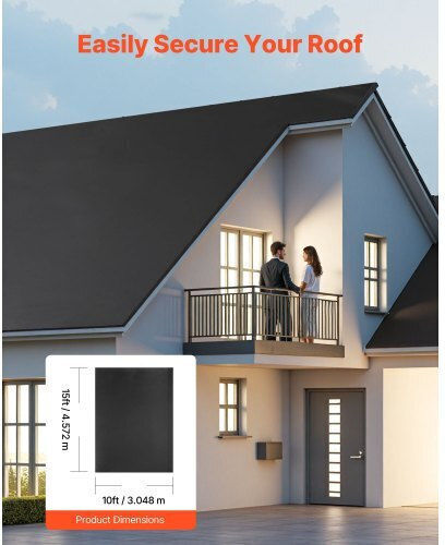 Vevor Roof Roll 10 X 15 Ft 3.05 X 4.57 M 45 Mil Epdm Rubber Roof Long Lifespan & Weather Resistant Withstands Harsh Temperatures Flexible & Easy Installation Roof Underlayment Rvs Roofs Ponds
