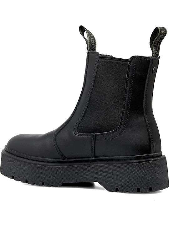 Leather Women's Ankle Boots Platform Black