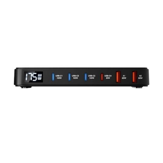 BlitzWolf Βάση Φόρτισης με 4 Θύρες USB-A και 2 Θύρες USB-C και Καλώδιο USB-C 175W Power Delivery σε Μαύρο χρώμα (BW-S30)