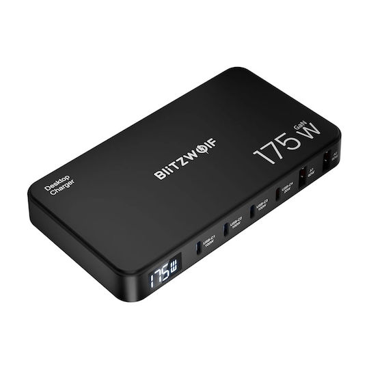 BlitzWolf Βάση Φόρτισης με 4 Θύρες USB-A και 2 Θύρες USB-C και Καλώδιο USB-C 175W Power Delivery σε Μαύρο χρώμα (BW-S30)