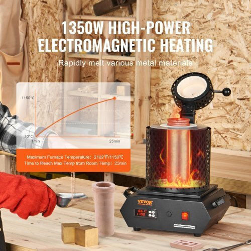 Vevor Gold Melting Furnace 1350w Maximum Temperature 1150°c Digital Electric Melting Furnace Ceramic Crucibles 1 Kg 3 Kg Crucible Tongs Gloves Gold Silver Aluminum Copper