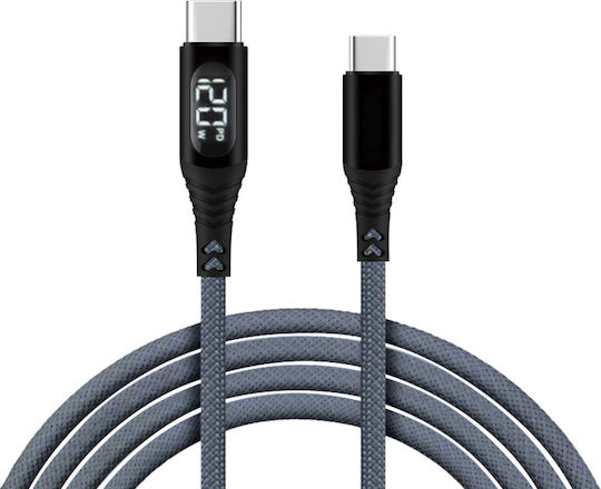 Lime Braided LED USB 2.0 Cable USB-C Male - USB-C 120W PD Green 1.2m