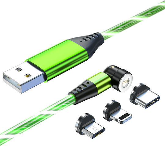 Redled Magnetisch USB zu Blitzschlag / Typ-C,TC-TC / Micro-USB Kabel Grün 1m (27920)