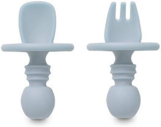 OptiSmart Feeding Set made of Silicone with Non-Slip Base Light Blue 5pcs