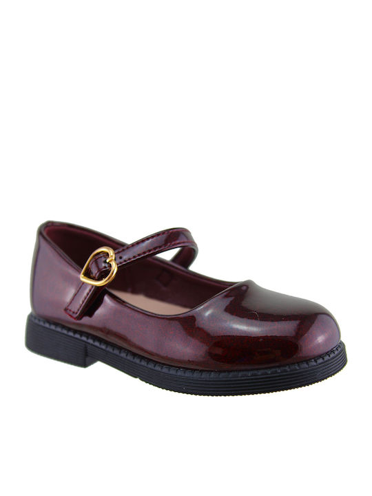 Kids Patent Leather Ballerinas with Adjustable Metal Clasp Burgundy