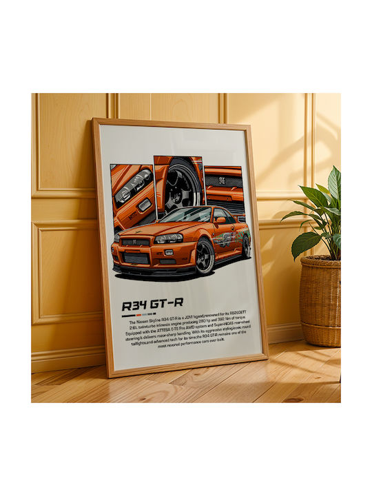 Poster Nissan Skyline R34 Gt-r Cr041 21cm X 30cm Λευκό Κάδρο Pvc