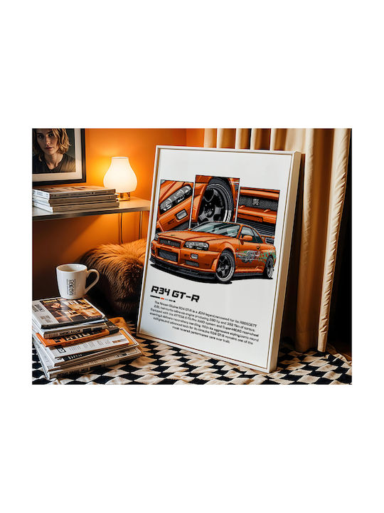 Poster Nissan Skyline R34 Gt-r Cr041 21cm X 30cm Λευκό Κάδρο Pvc