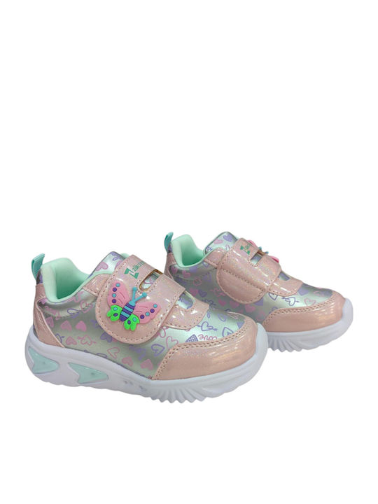 Kids Sneakers with Hoop & Loop Closure and Pink Lights