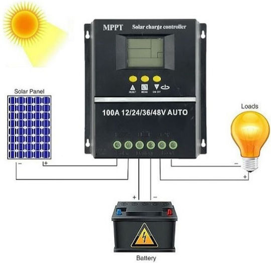 Solar Controller Mppt Pwm 12v 24v 36v 48v 100a Lcd Display 7 Operating Modes Automatic Battery Detection Black