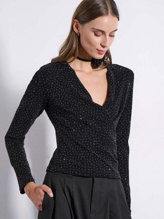 Bluze Damă Crop Top Mânecă Lungă Negru
