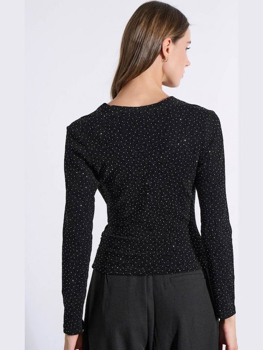 Bluze Damă Crop Top Mânecă Lungă Negru