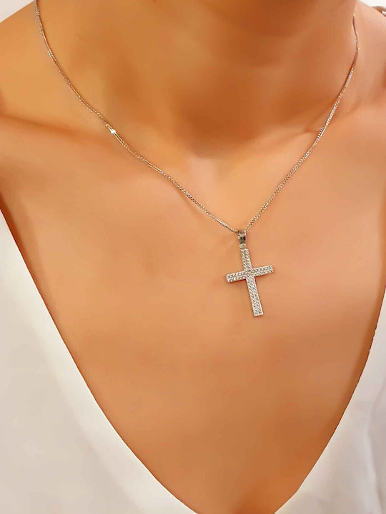 Damen Weißgold Kreuz 14K mit Kette
