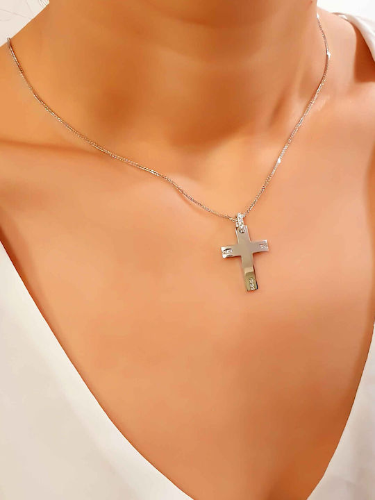 Damen Weißgold Kreuz 14K mit Kette