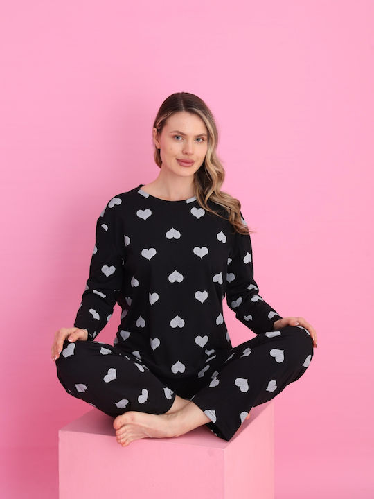 Siyah Inci De iarnă Set Pijamale pentru Femei Black Hearts