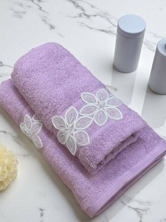 Linea Home Σετ Πετσέτες Μπάνιου 2τμχ Como Λιλά Βάρους 500gr/m²
