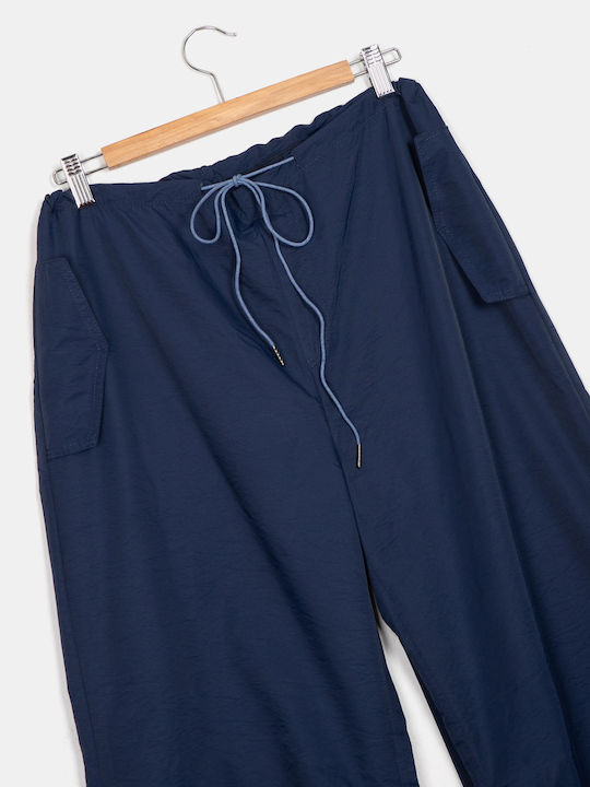Women's High Rise Trousers Blue Blue Drawstring