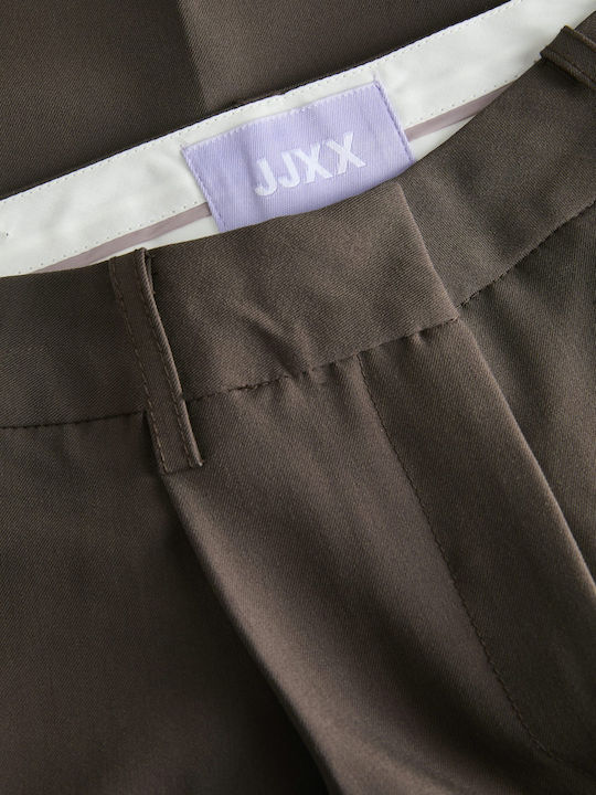 Women's High-waisted Fabric Trousers in Wide Line Brown