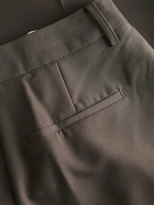 Women's High-waisted Fabric Trousers in Wide Line Brown