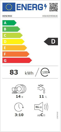 Hisense Freistehender Geschirrspüler für 14 Gedecke B60xH85cm Weiß